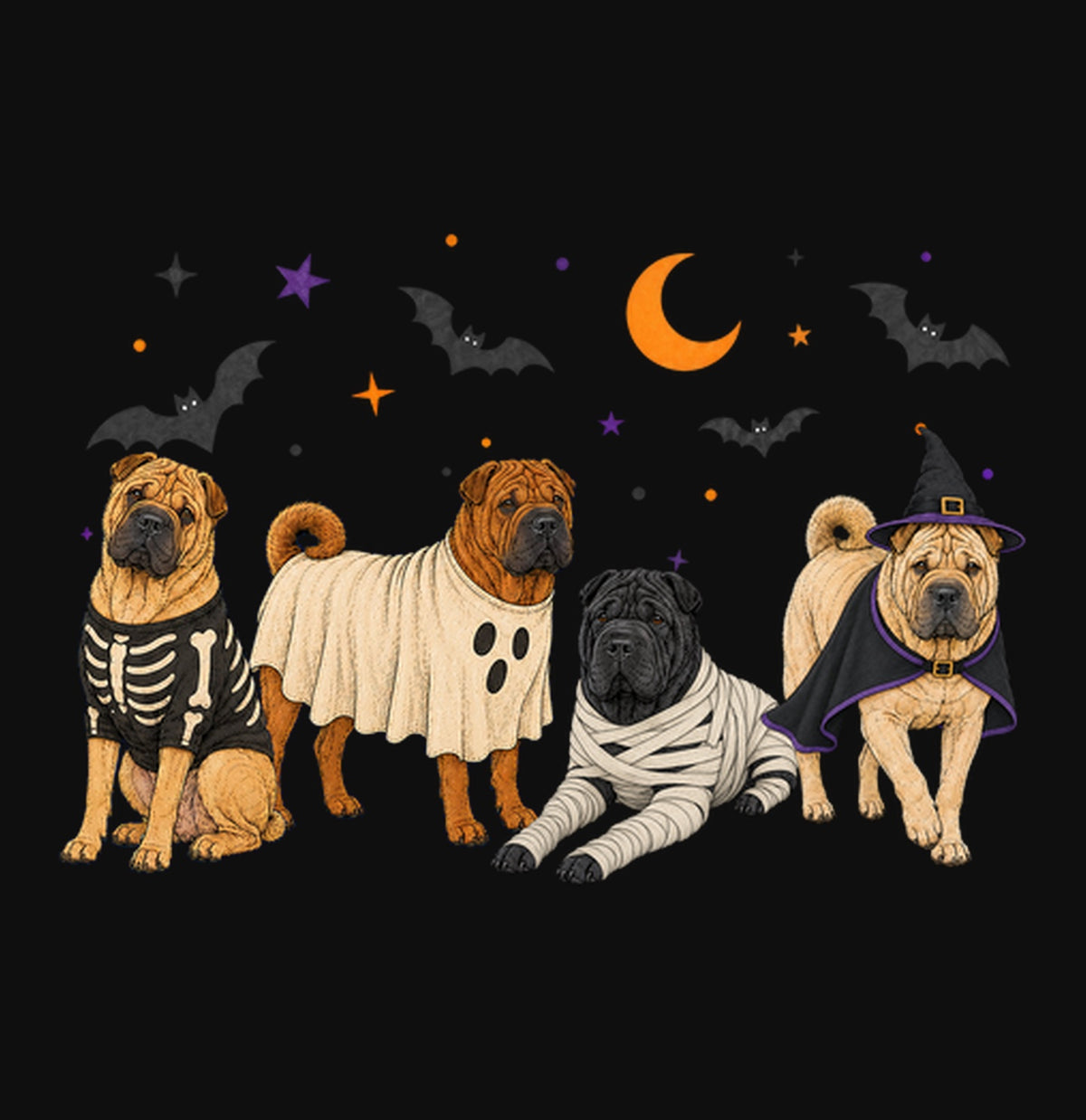 Chinese Shar Pei Halloween Lineup - Adult Unisex Crewneck Sweatshirt