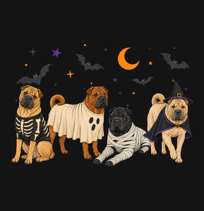 Chinese Shar Pei Halloween Lineup - Kids Unisex T-Shirt
