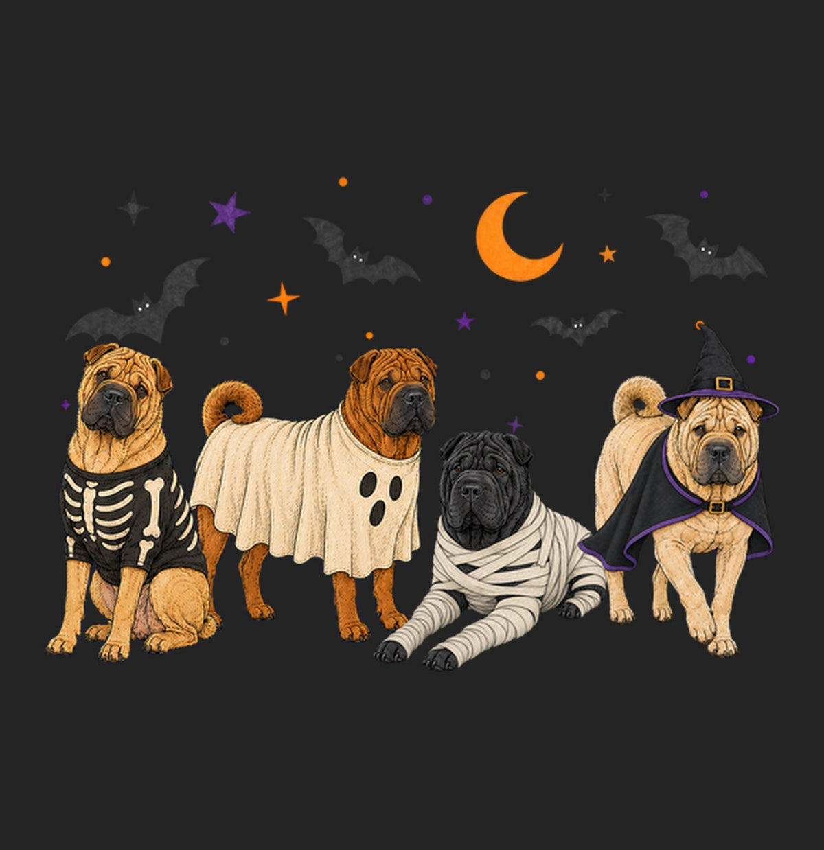 Chinese Shar Pei Halloween Lineup - Women's Tri-Blend T-Shirt