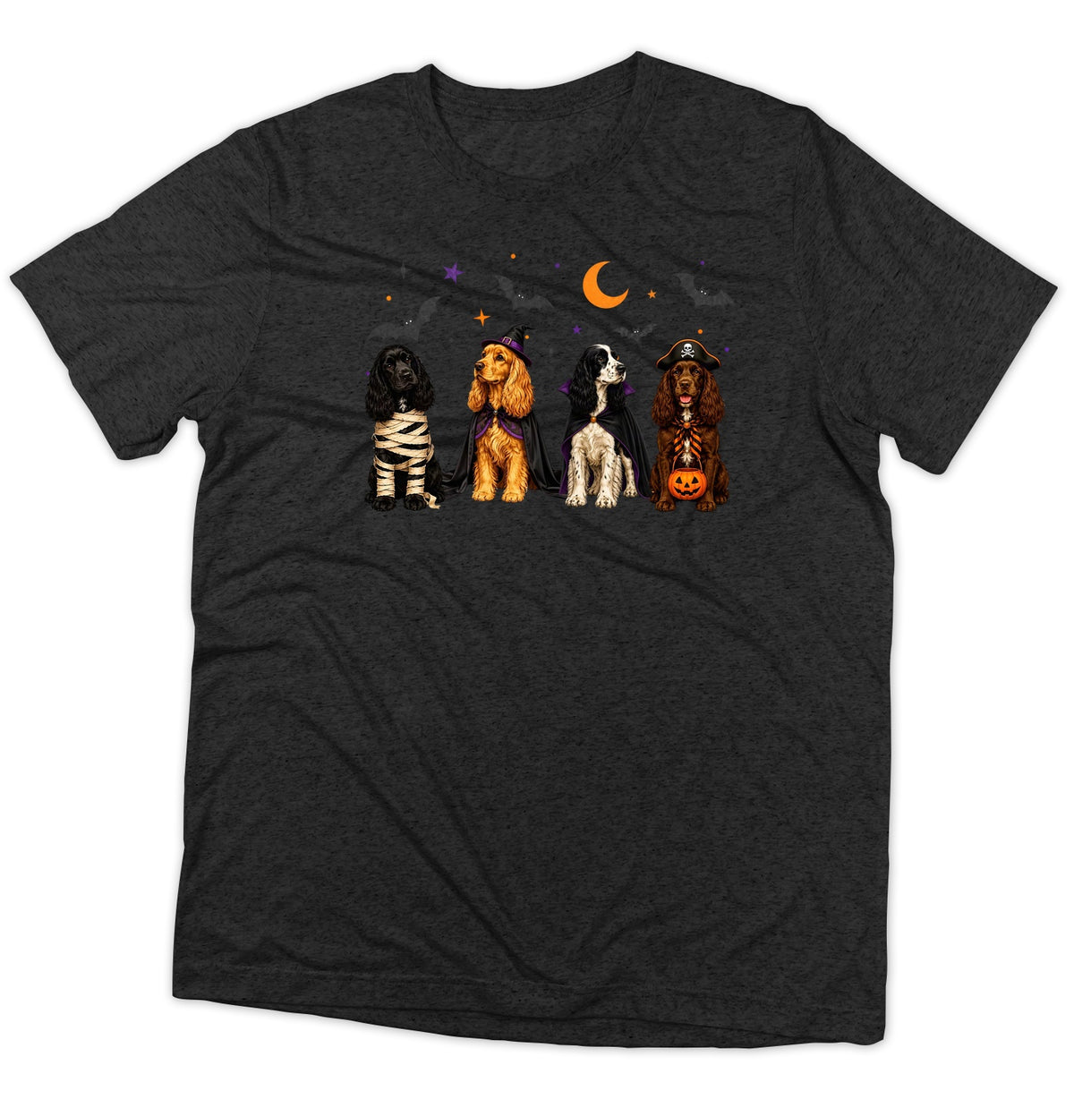 Cocker Spaniel Halloween Lineup - Adult Tri-Blend T-Shirt
