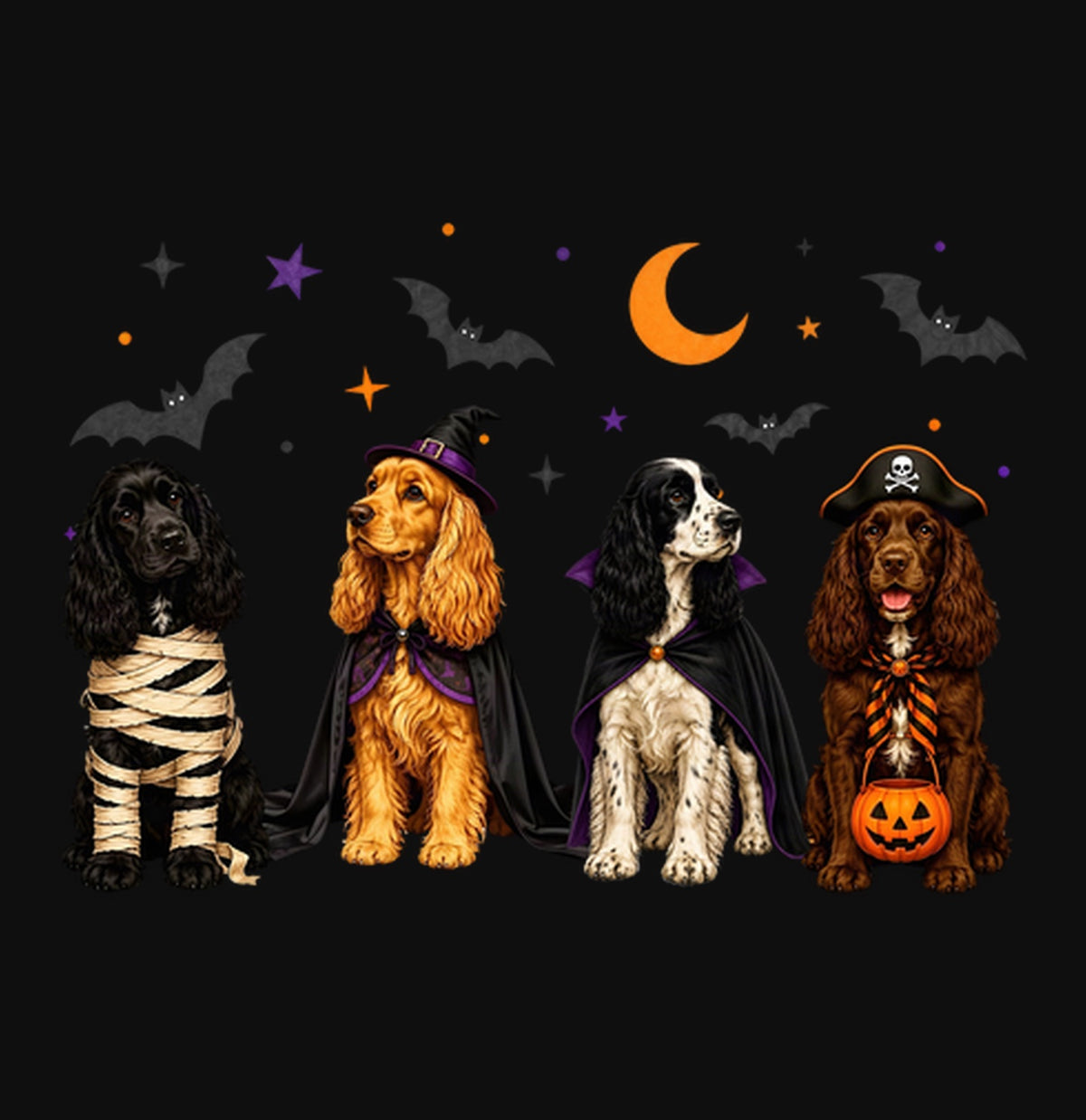 Cocker Spaniel Halloween Lineup - Adult Unisex Crewneck Sweatshirt