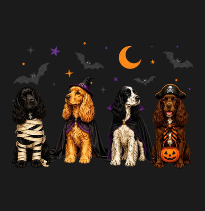 Cocker Spaniel Halloween Lineup - Adult Unisex T-Shirt