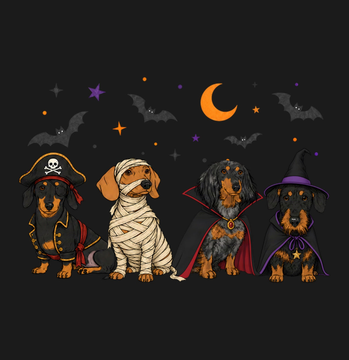Dachshunds Halloween Lineup - Adult Unisex T-Shirt