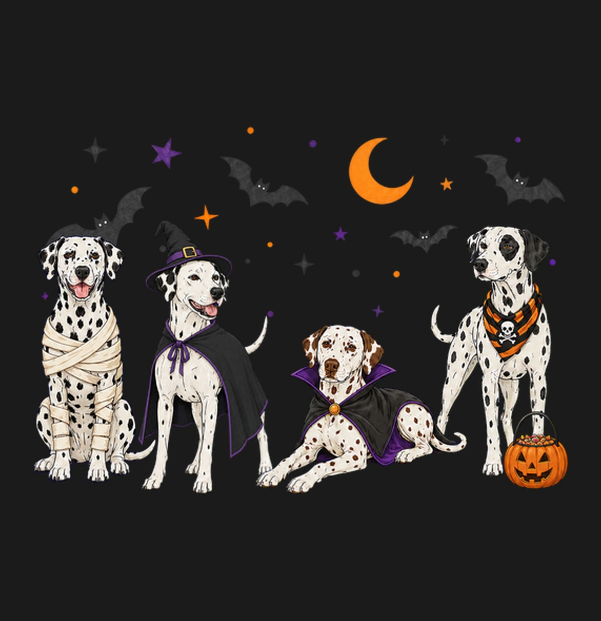 Dalmatian Halloween Lineup - Adult Unisex T-Shirt