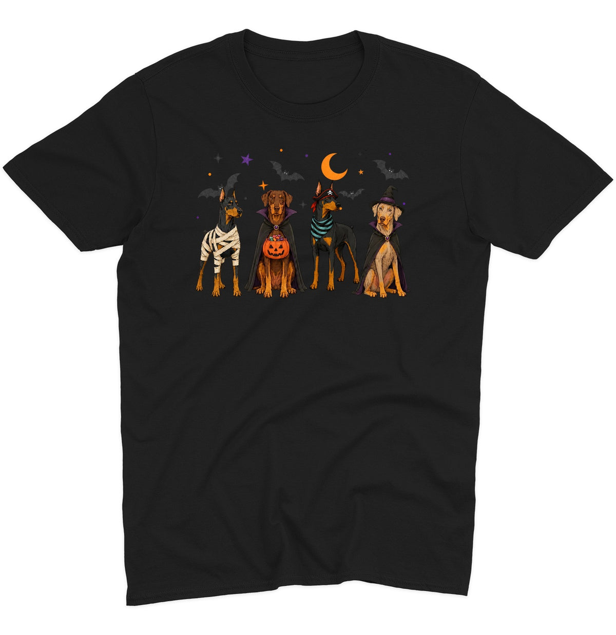 Doberman Pinscher Halloween Lineup - Adult Unisex T-Shirt