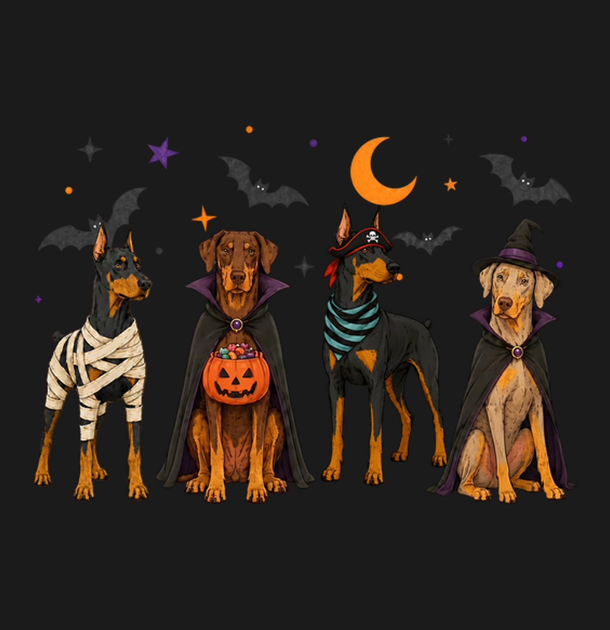 Doberman Pinscher Halloween Lineup - Adult Unisex T-Shirt