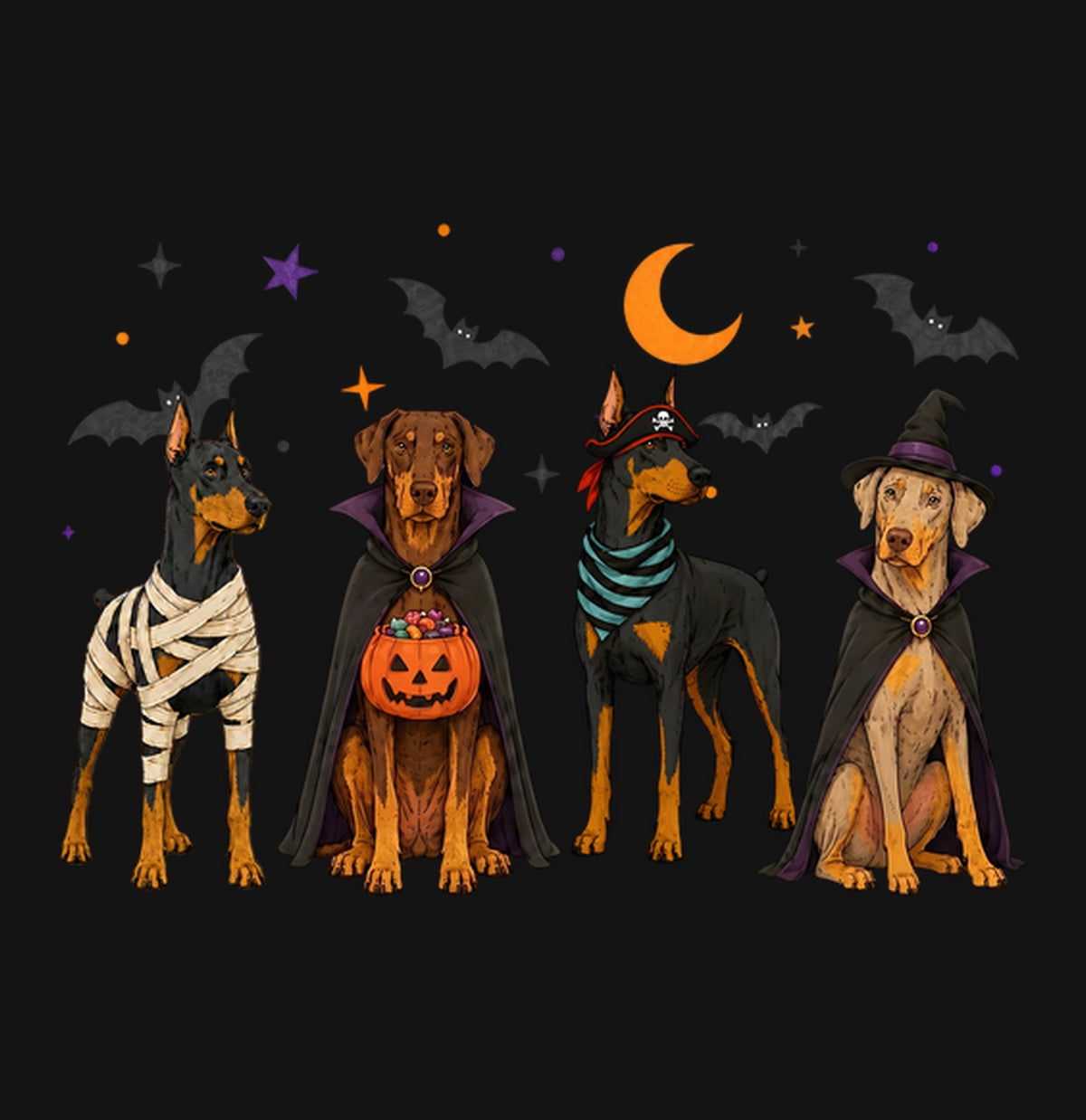 Doberman Pinscher Halloween Lineup - Kids Unisex T-Shirt