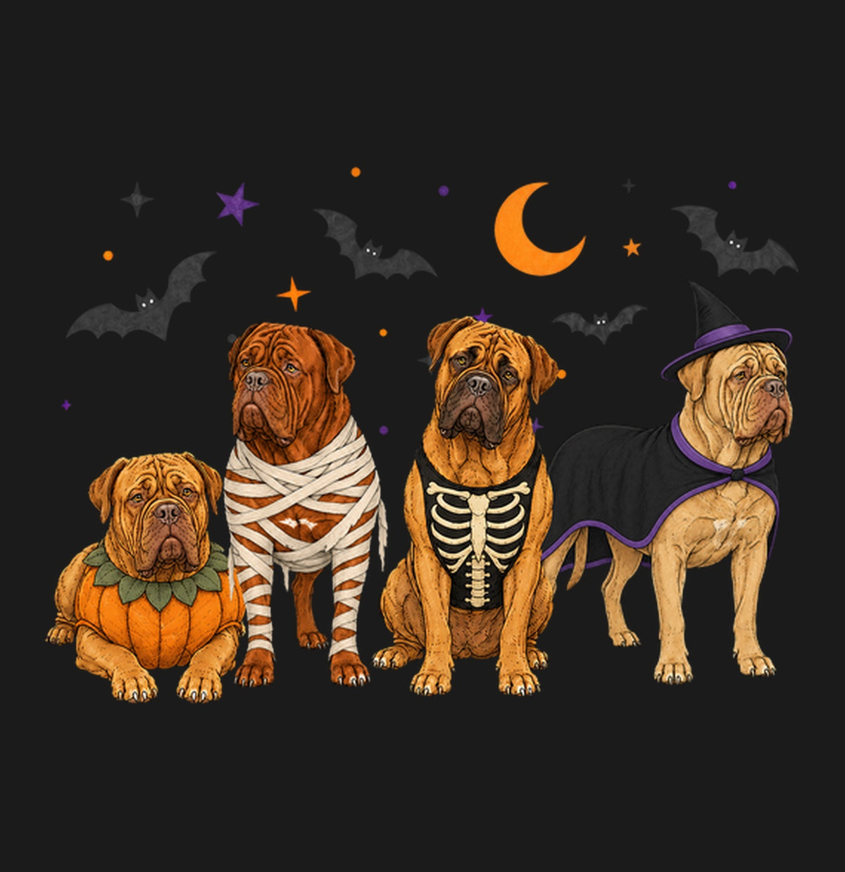 Dogue de Bordeaux Halloween Lineup - Adult Unisex T-Shirt
