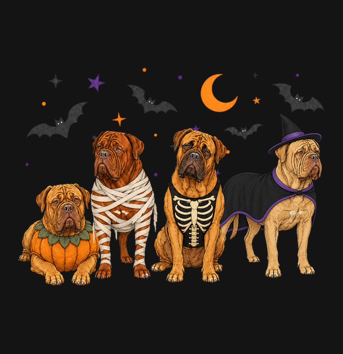 Dogue de Bordeaux Halloween Lineup - Kids Unisex T-Shirt