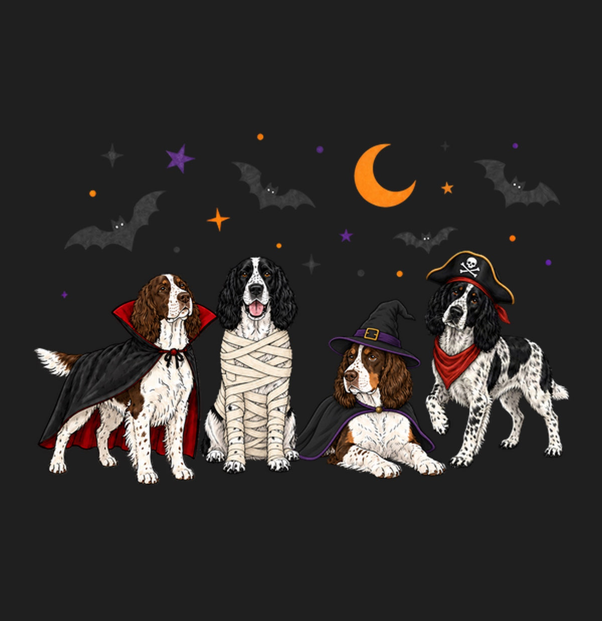 English Springer Spaniel Halloween Lineup - Adult Tri-Blend T-Shirt