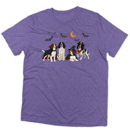 English Springer Spaniel Halloween Lineup - Adult Tri-Blend T-Shirt