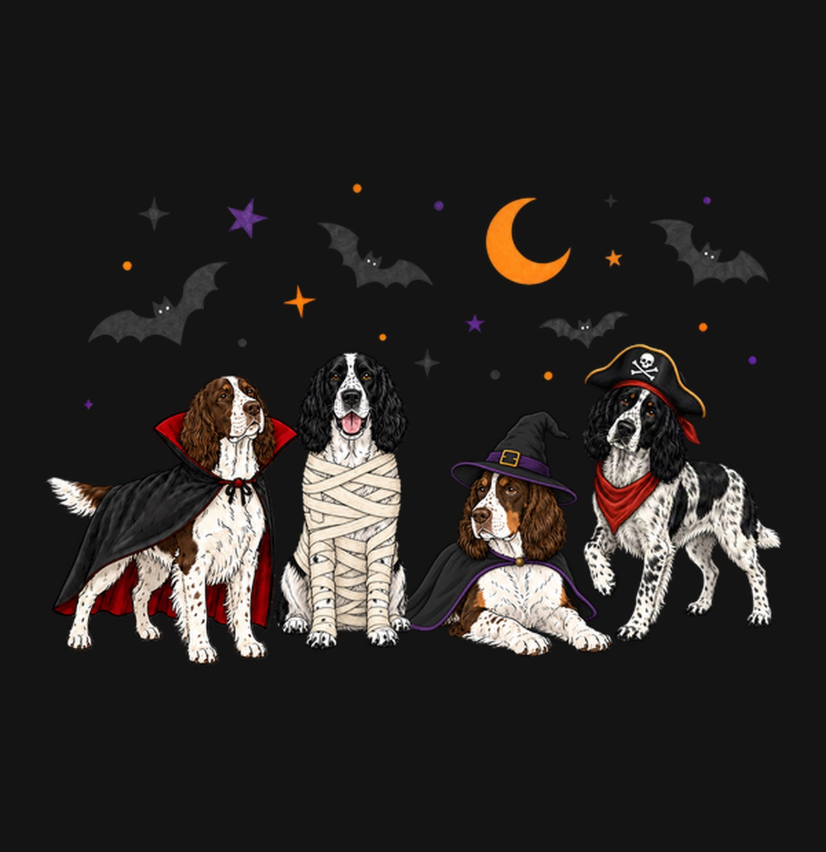 English Springer Spaniel Halloween Lineup - Kids Unisex T-Shirt