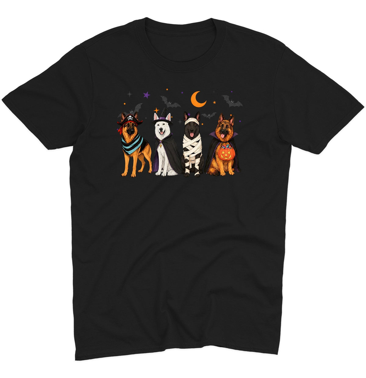 German Shepherd Halloween Lineup - Adult Unisex T-Shirt