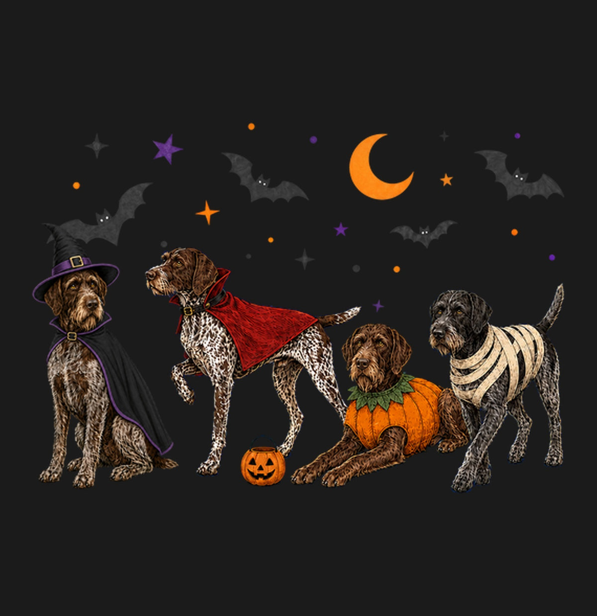 German Wirehaired Pointer Halloween Lineup - Adult Unisex T-Shirt