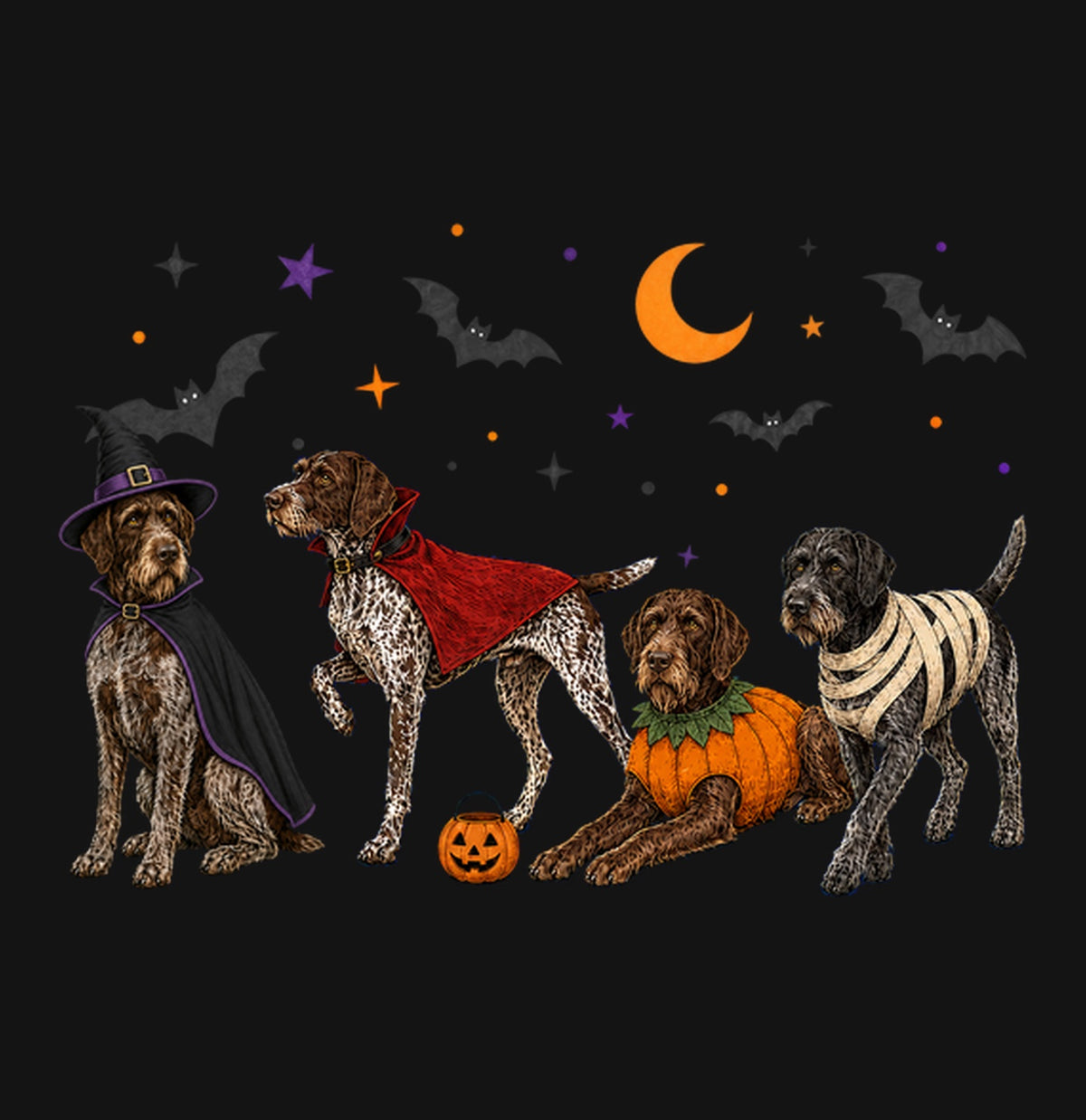 German Wirehaired Pointer Halloween Lineup - Kids Unisex T-Shirt