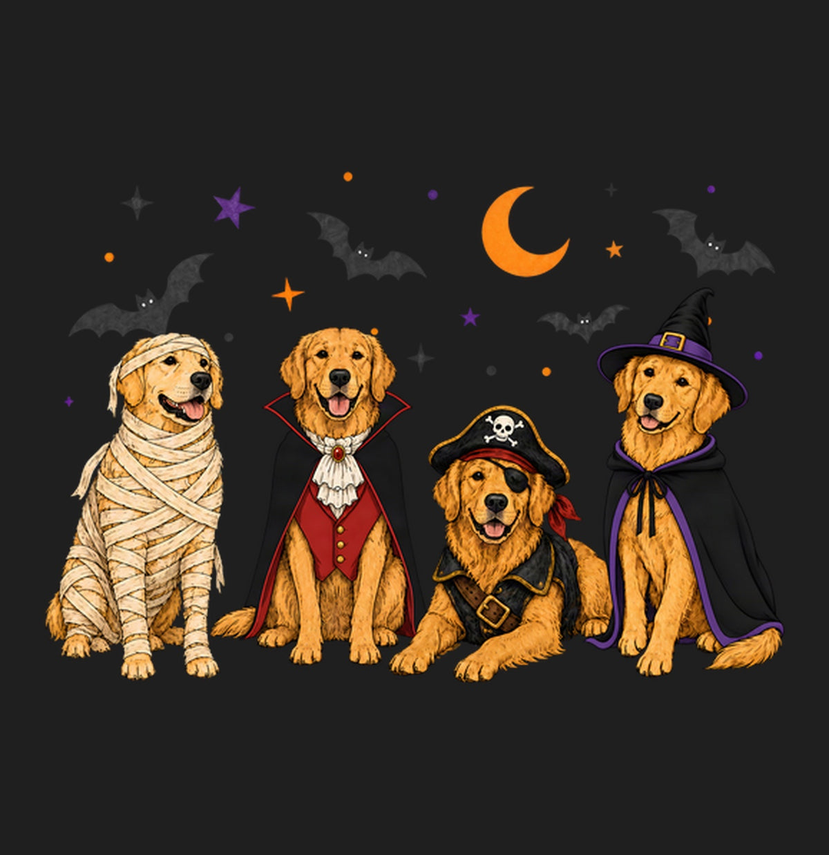 Golden Retriever Halloween Lineup - Adult Tri-Blend T-Shirt