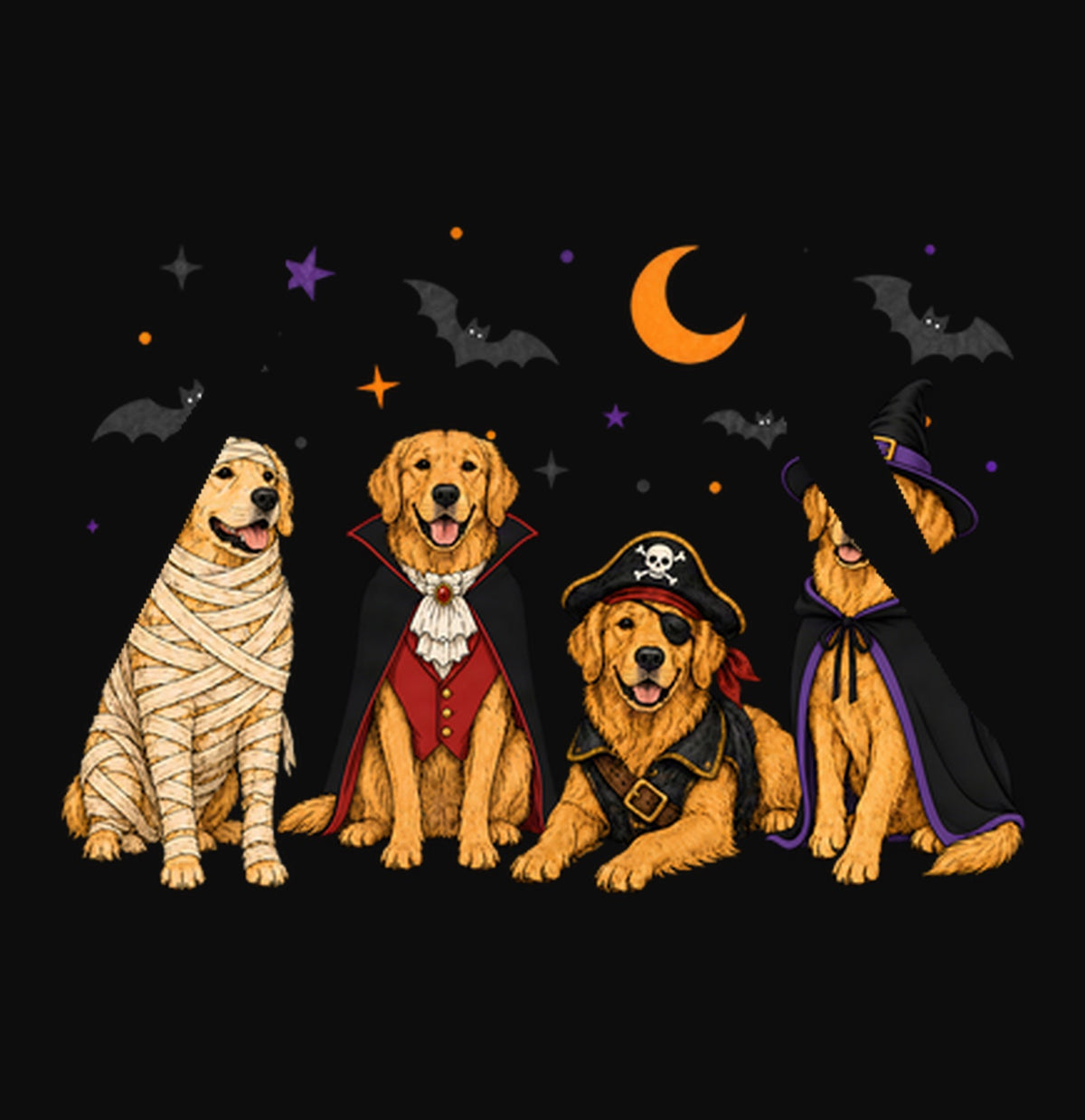 Golden Retriever Halloween Lineup - Adult Unisex Hoodie