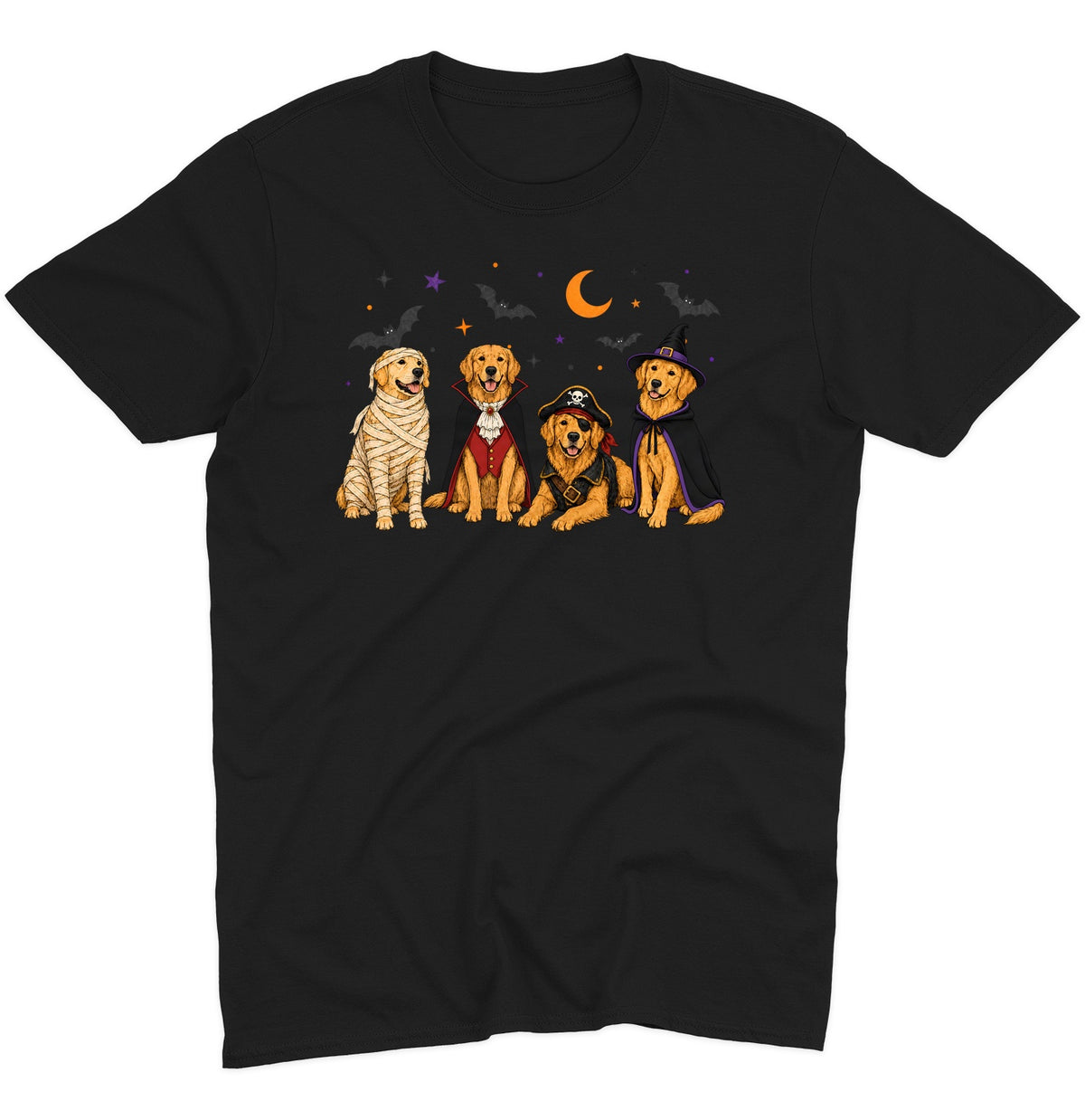 Golden Retriever Halloween Lineup - Adult Unisex T-Shirt