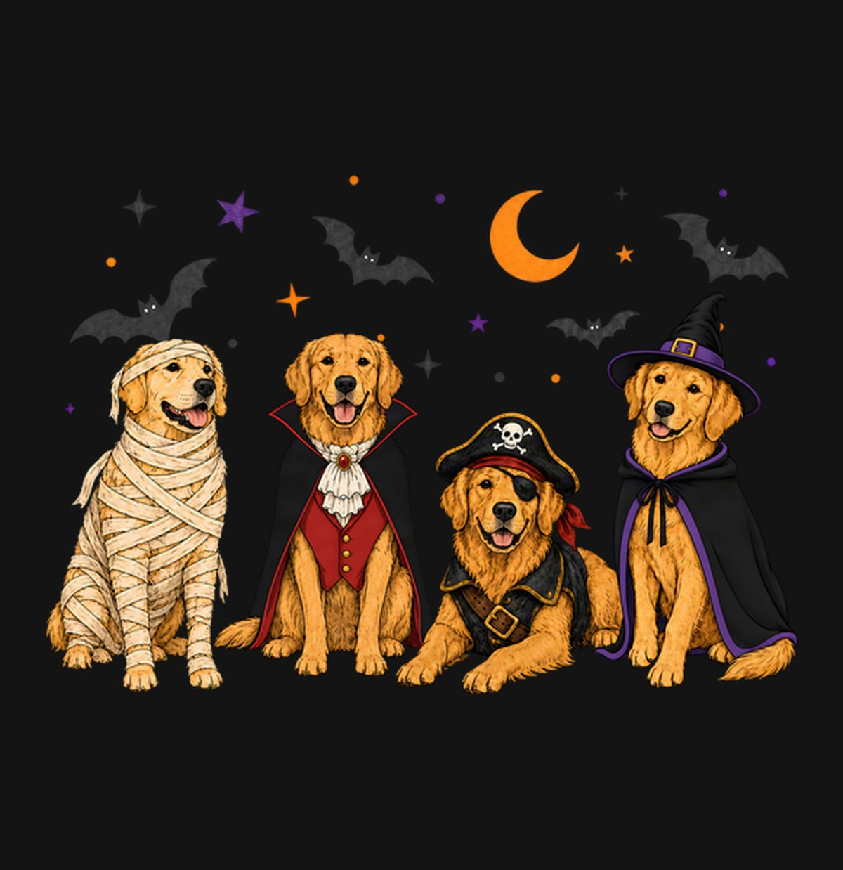 Golden Retriever Halloween Lineup - Kids Unisex T-Shirt