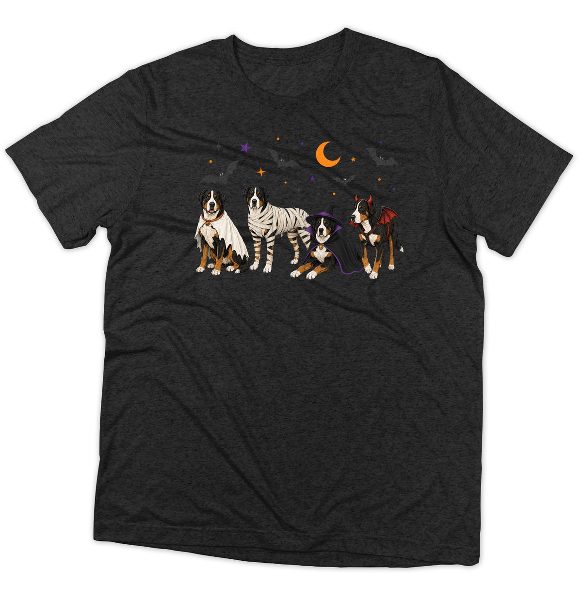 Greater Swiss Mountain Dog Halloween Lineup - Adult Tri-Blend T-Shirt