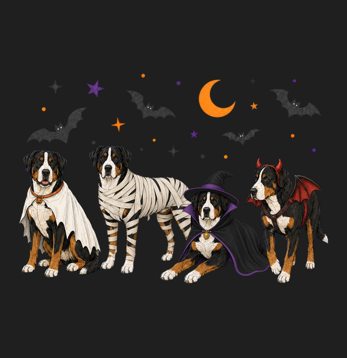 Greater Swiss Mountain Dog Halloween Lineup - Adult Tri-Blend T-Shirt