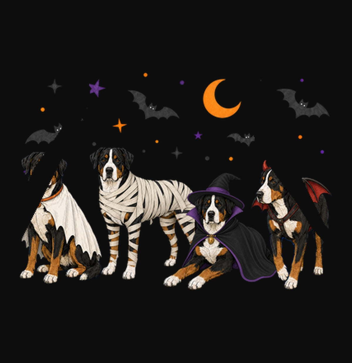 Greater Swiss Mountain Dog Halloween Lineup - Adult Unisex Hoodie