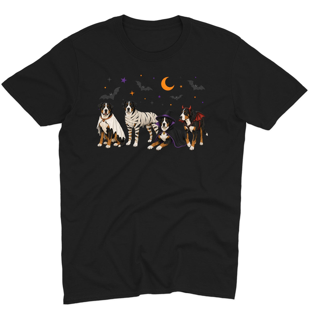 Greater Swiss Mountain Dog Halloween Lineup - Adult Unisex T-Shirt