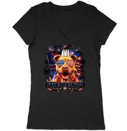 In American Pit Bull Terriers We Trust - Women's V-Neck T-Shirt