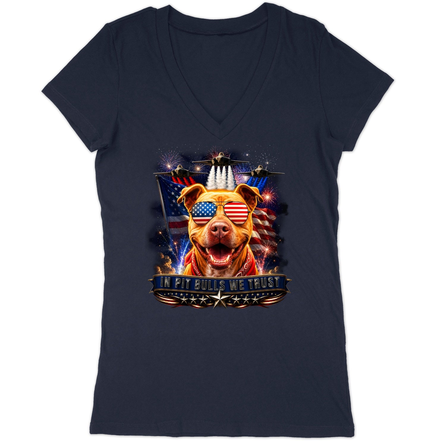 In American Pit Bull Terriers We Trust - Women's V-Neck T-Shirt