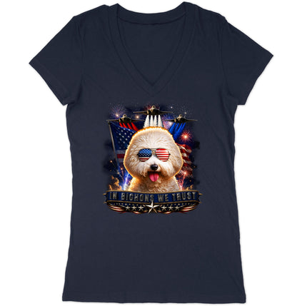 In Bichons Frises We Trust - Women's V-Neck T-Shirt