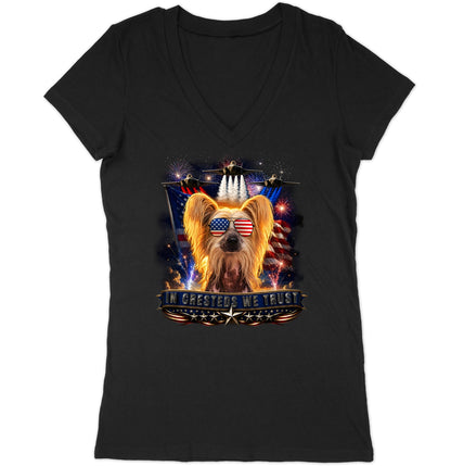 In Chinese Cresteds We Trust - Women's V-Neck T-Shirt