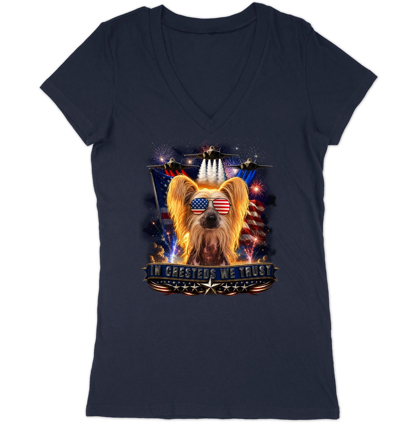 In Chinese Cresteds We Trust - Women's V-Neck T-Shirt