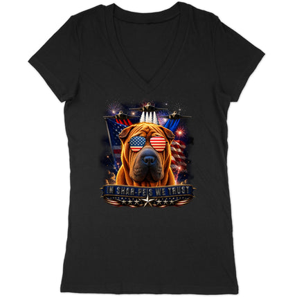 In Chinese Shar-Pei We Trust - Women's V-Neck T-Shirt