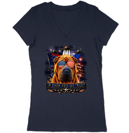 In Chinese Shar-Pei We Trust - Women's V-Neck T-Shirt