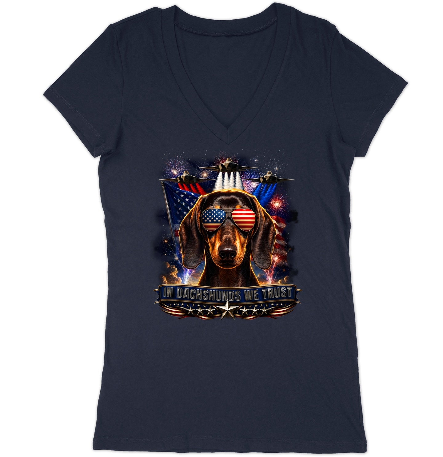 In Dachshunds We Trust - Women's V-Neck T-Shirt