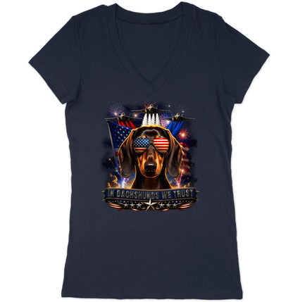In Dachshunds We Trust - Women's V-Neck T-Shirt