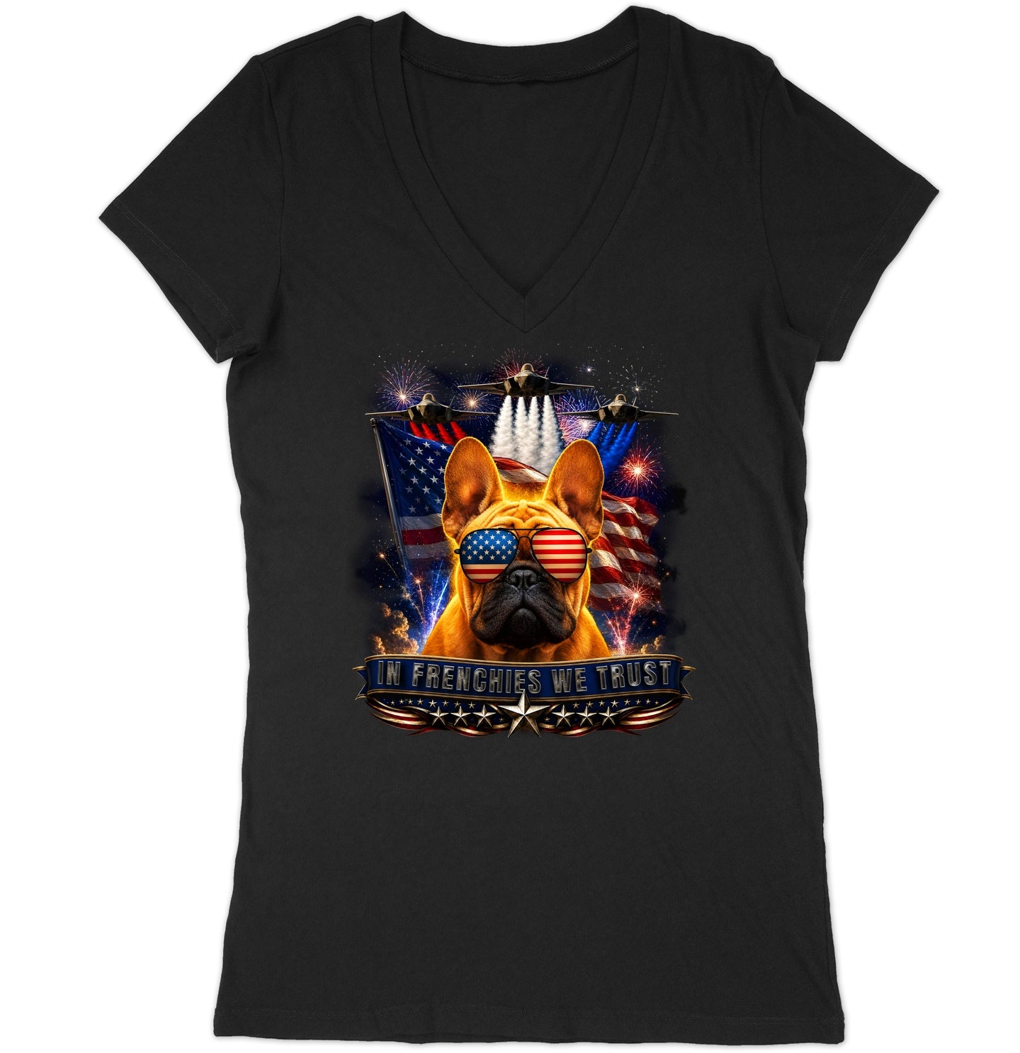 In French Bulldogs We Trust - Women's V-Neck T-Shirt