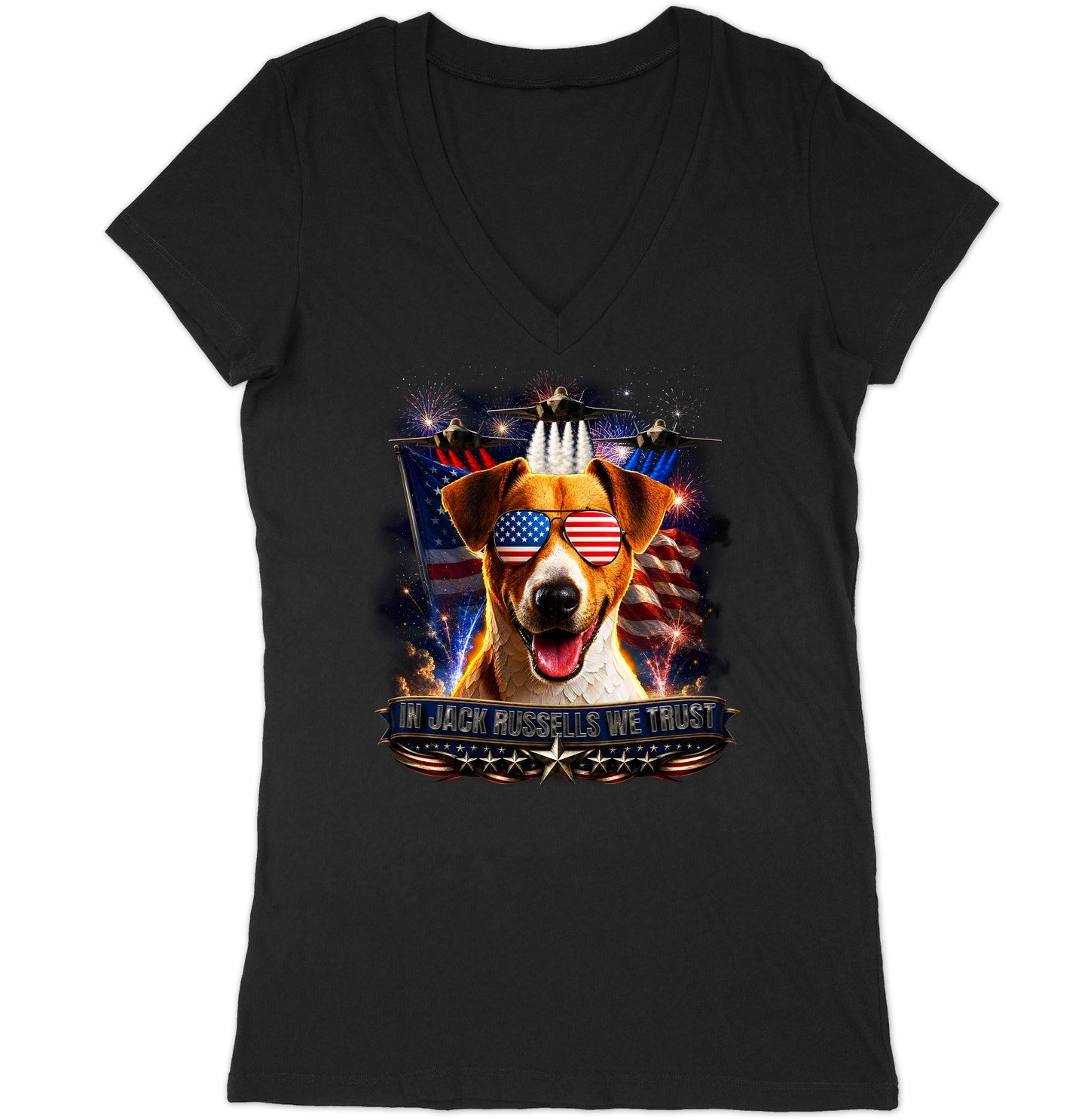 In Jack Russell Terriers We Trust - Women's V-Neck T-Shirt