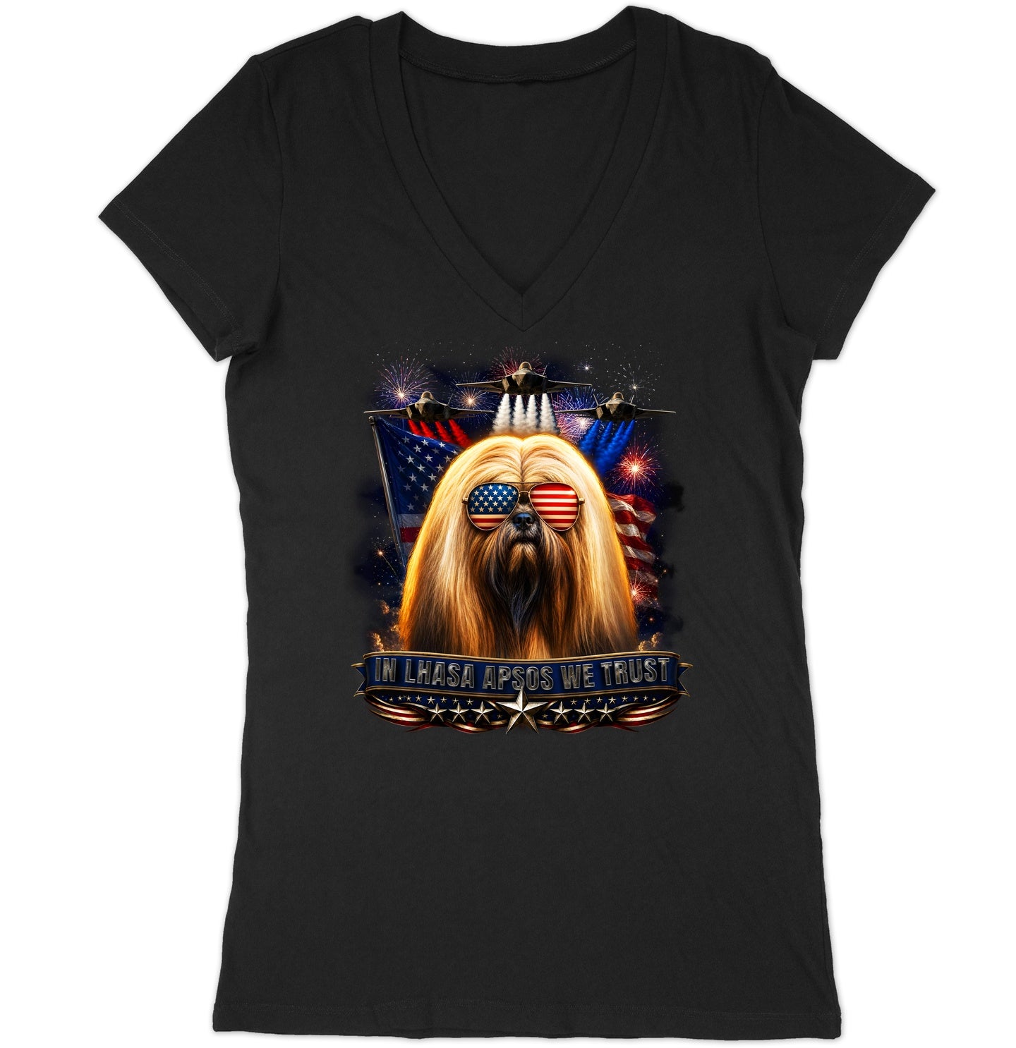 In Lhasa Apsos We Trust - Women's V-Neck T-Shirt
