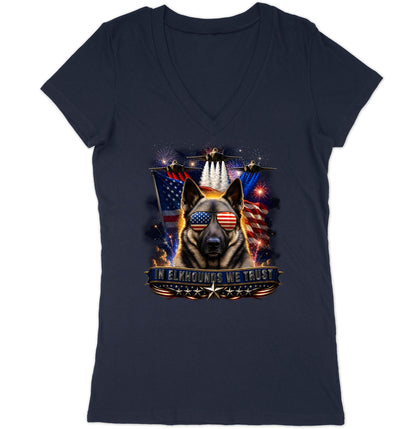 In Norwegian Elkhounds We Trust - Women's V-Neck T-Shirt