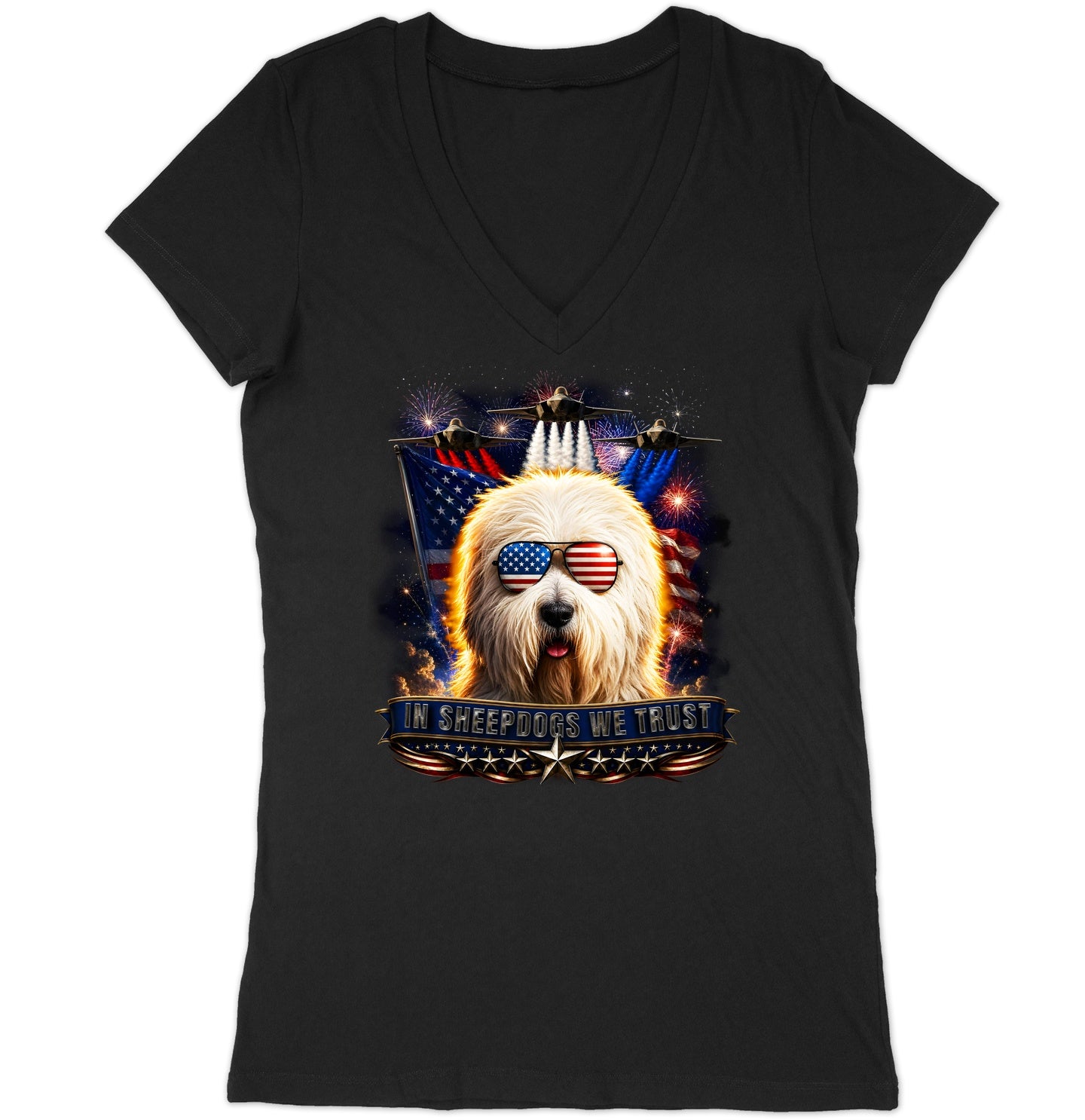 In Old English Sheepdogs We Trust - Women's V-Neck T-Shirt