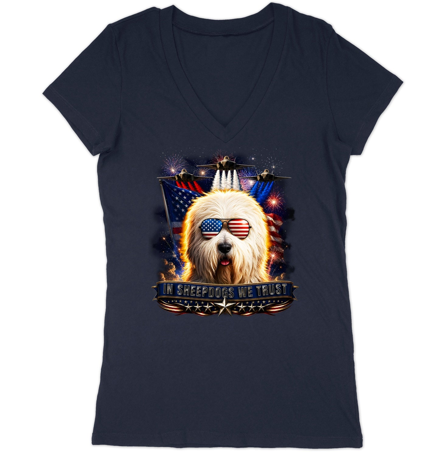 In Old English Sheepdogs We Trust - Women's V-Neck T-Shirt