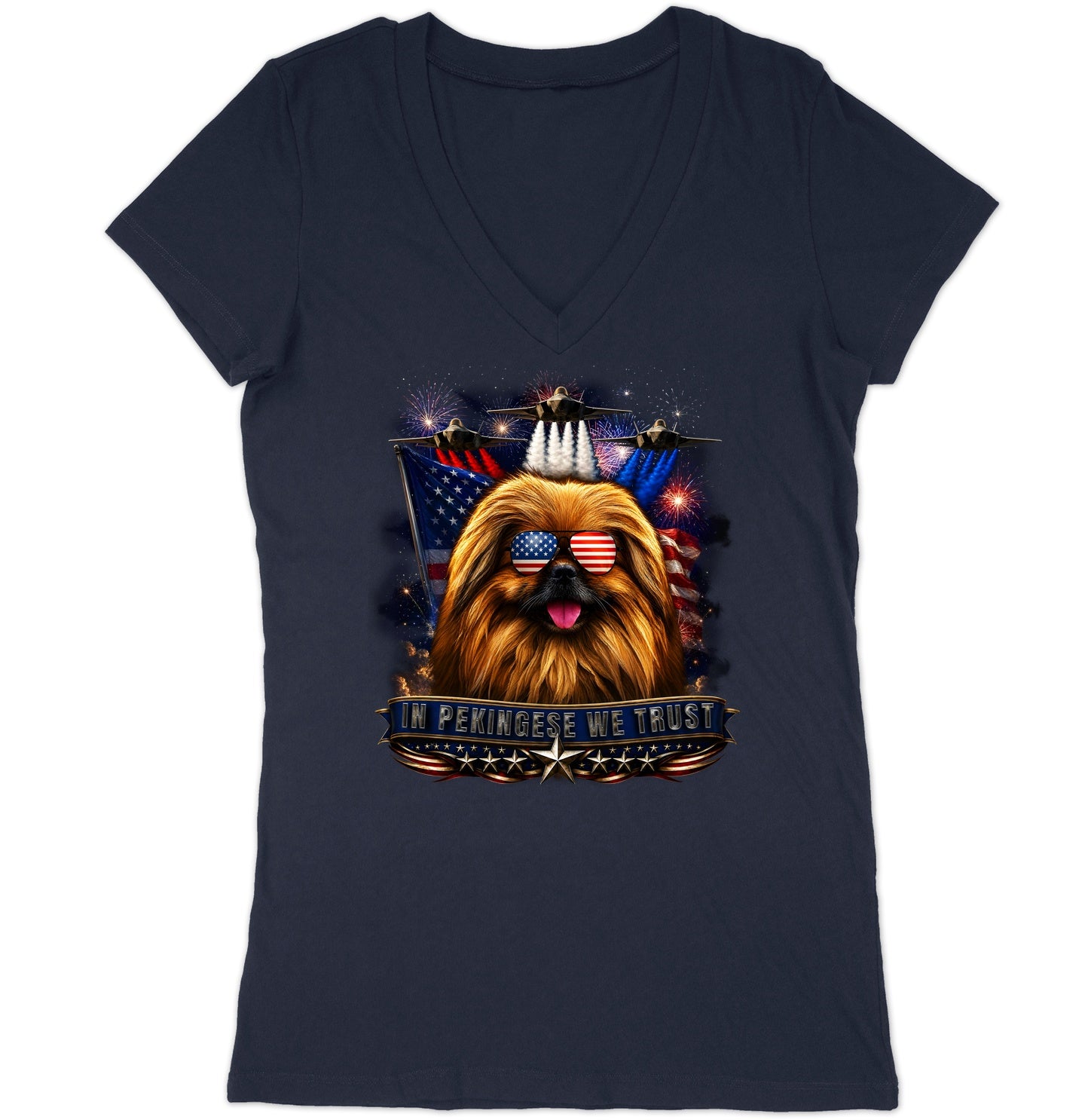 In Pekingese We Trust - Women's V-Neck T-Shirt