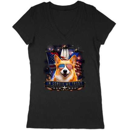 In Pembroke Welsh Corgis We Trust - Women's V-Neck T-Shirt