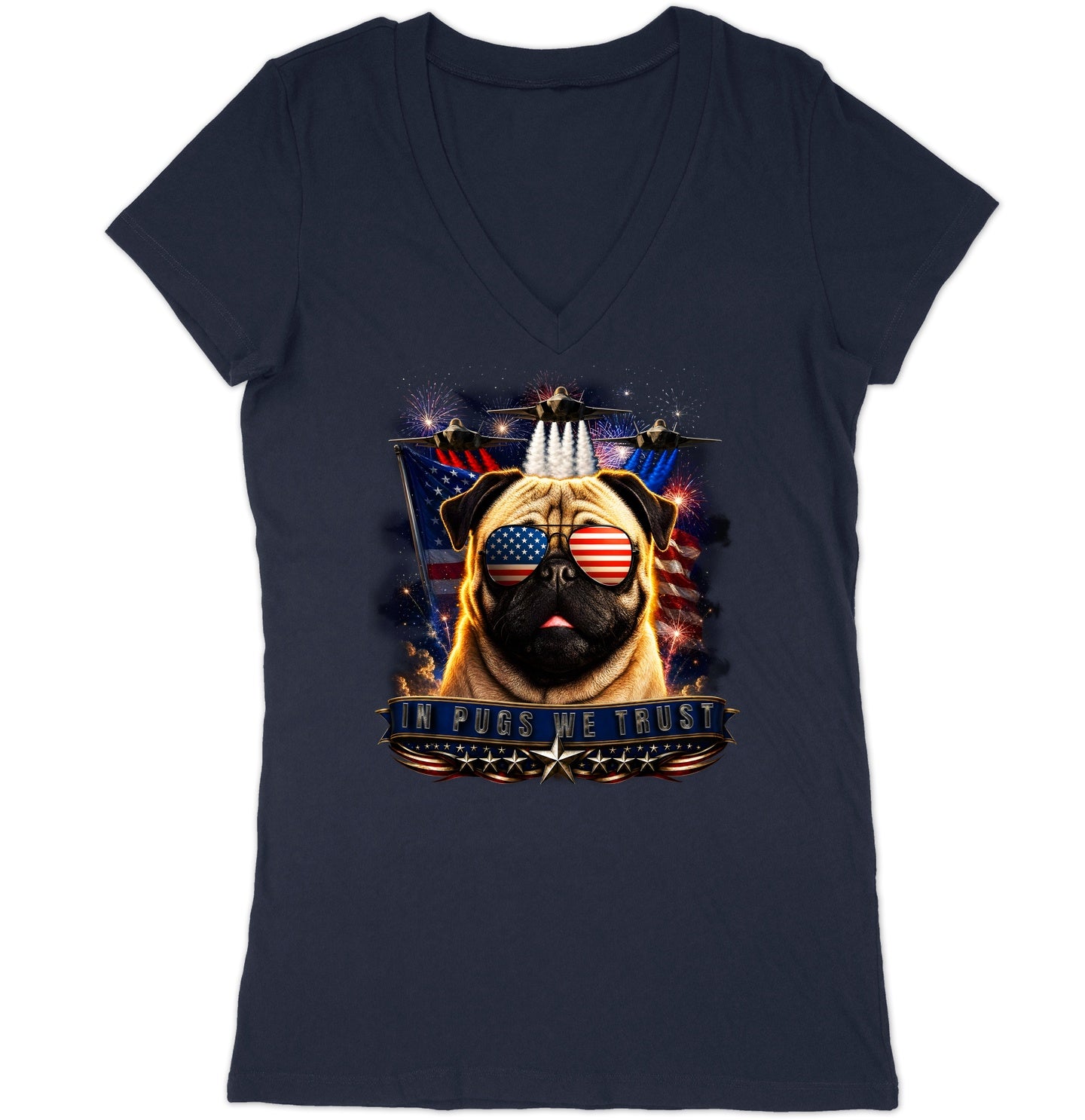 In Pugs We Trust - Women's V-Neck T-Shirt
