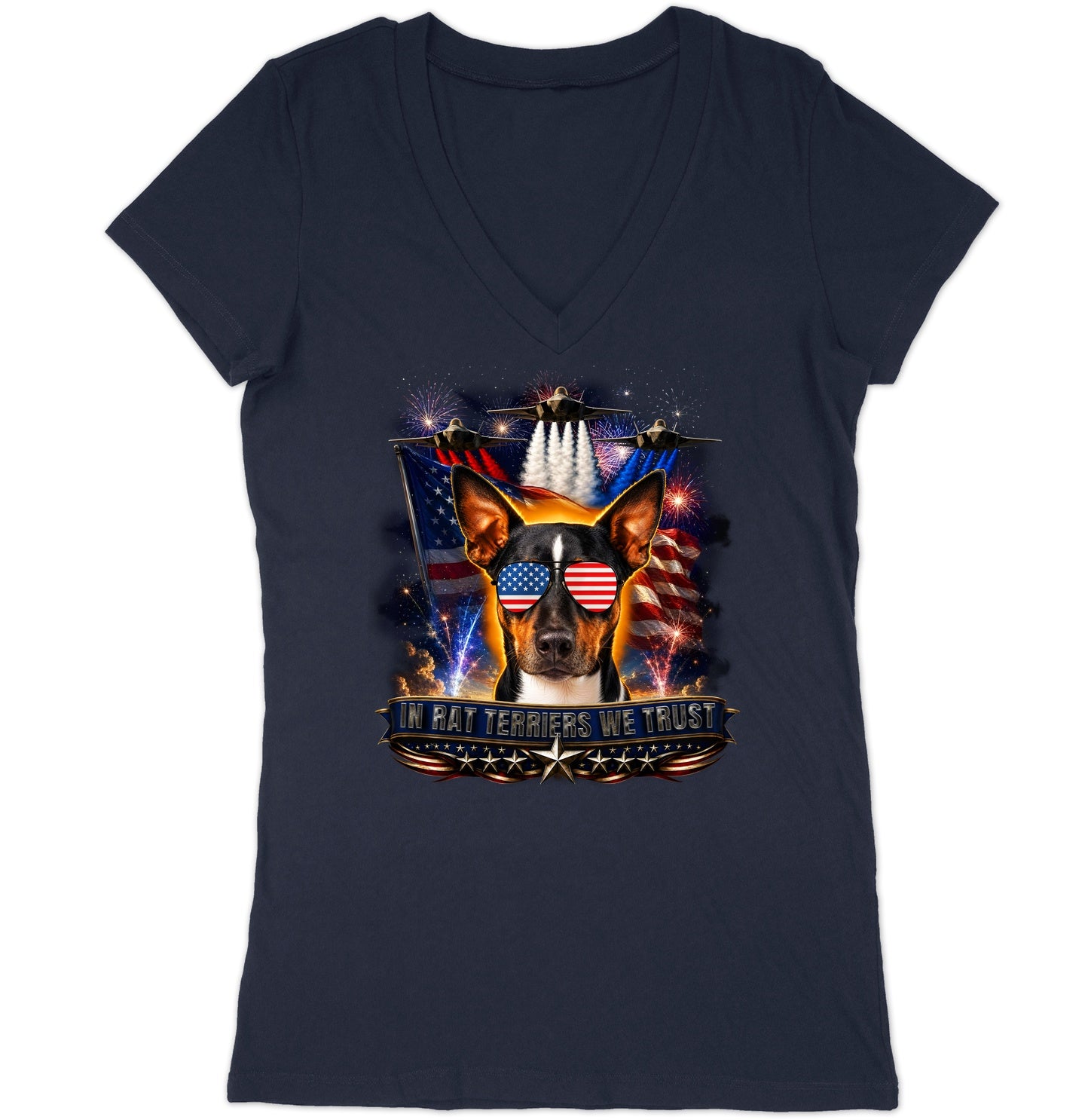 In Rat Terriers We Trust - Women's V-Neck T-Shirt