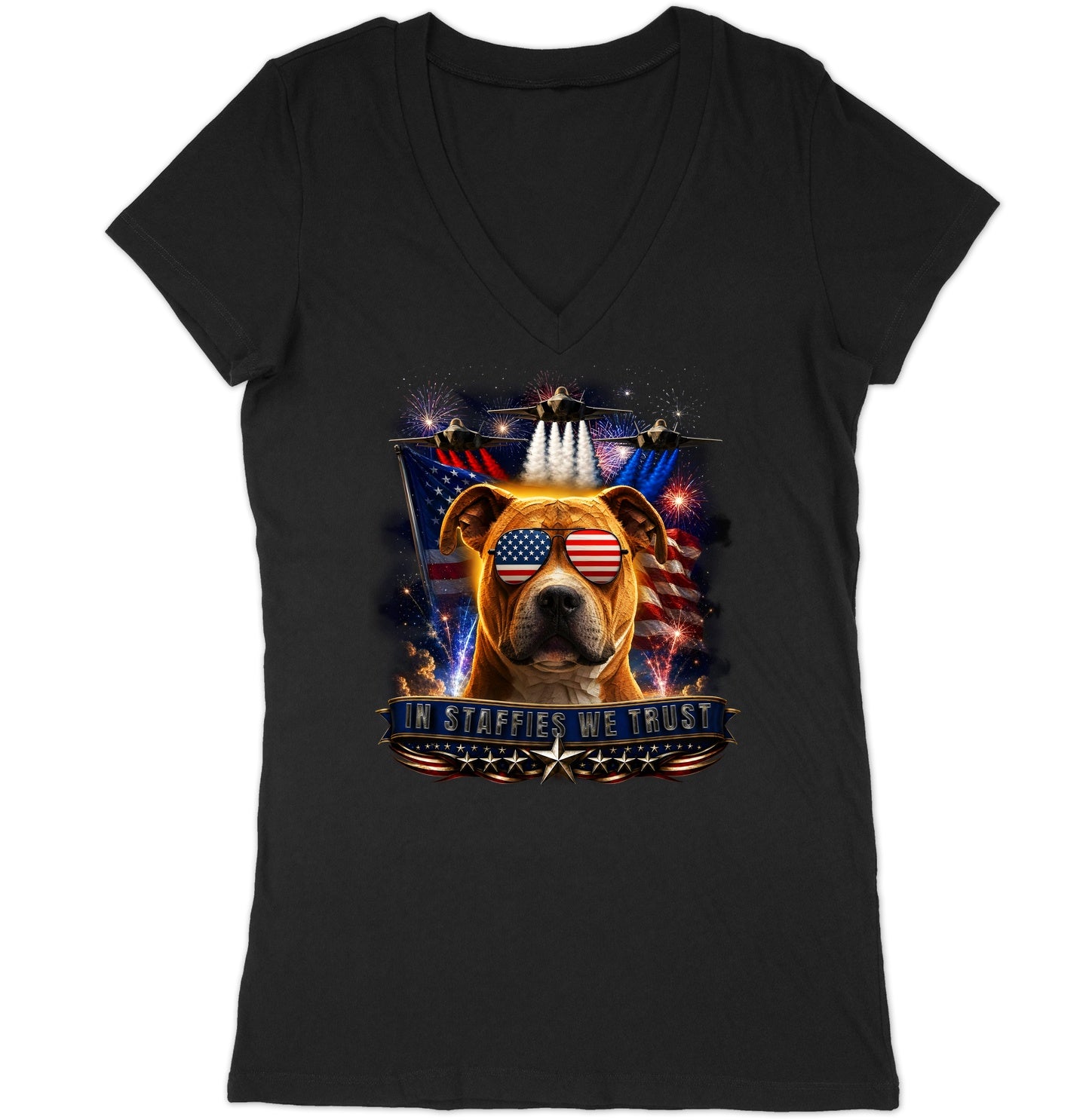 In Staffordshire Bull Terriers We Trust - Women's V-Neck T-Shirt