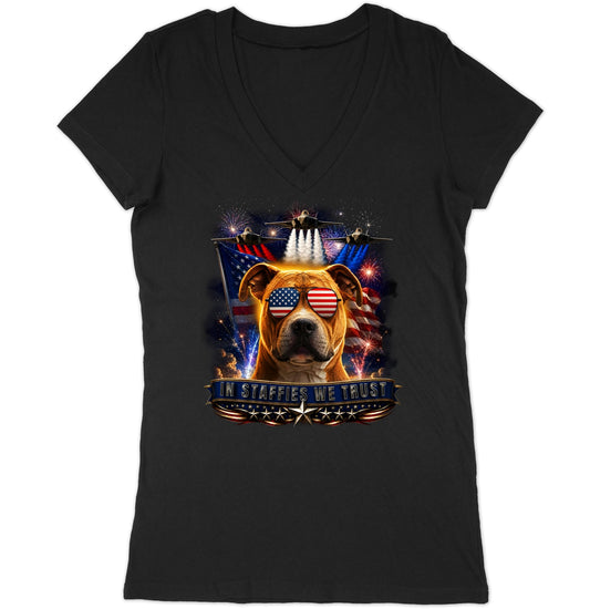 In Staffordshire Bull Terriers We Trust - Women's V-Neck T-Shirt