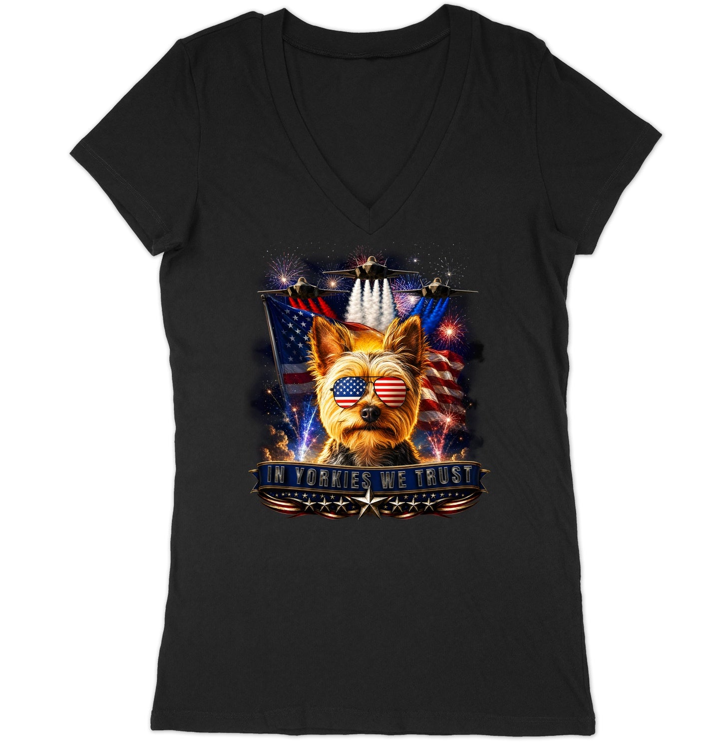 In Yorkshire Terriers We Trust - Women's V-Neck T-Shirt