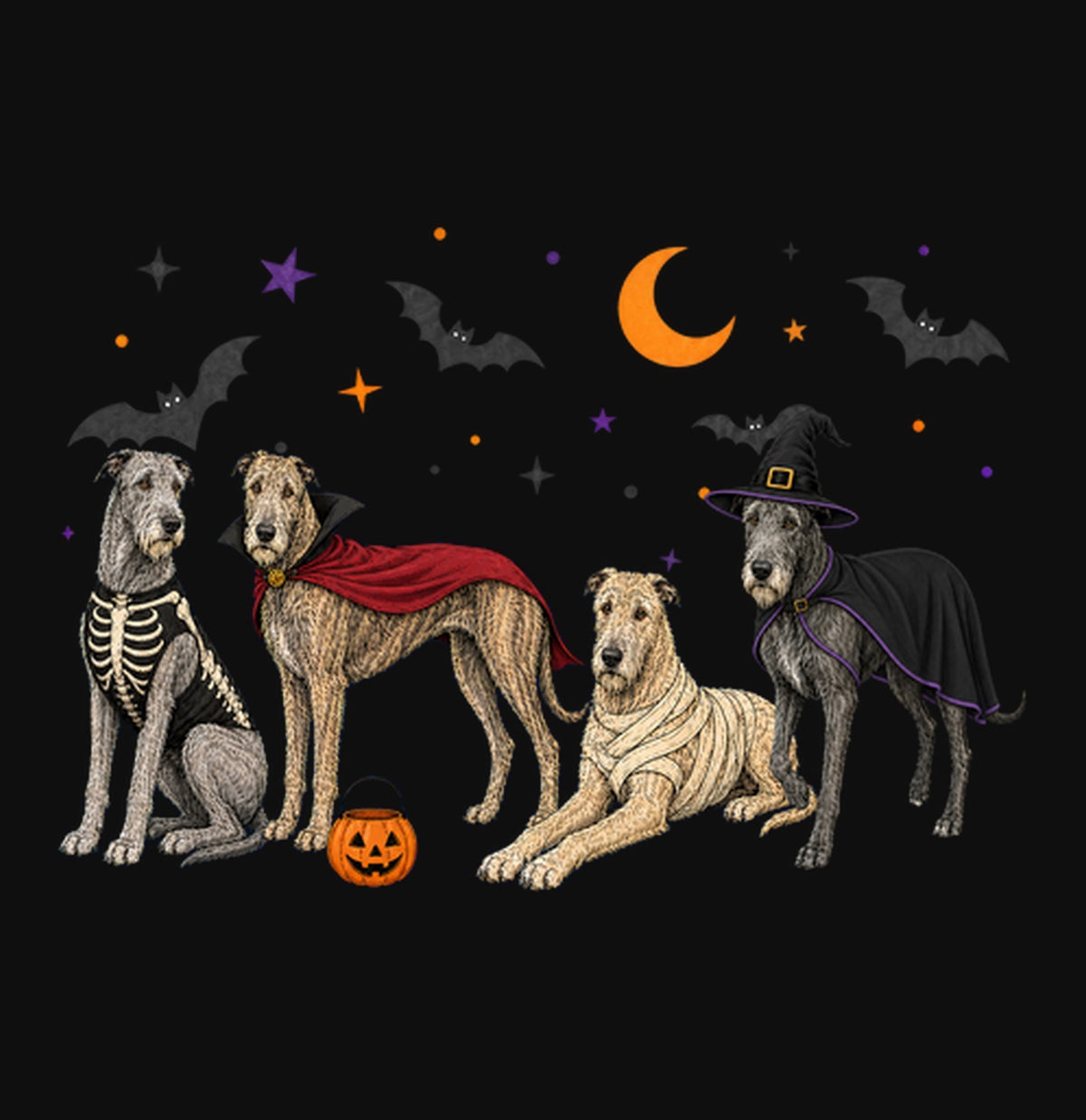 Irish Wolfhound Halloween Lineup - Adult Unisex Crewneck Sweatshirt